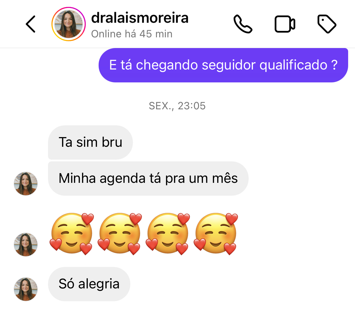 Print de depoimento sobre agenda cheia por um mês e seguidores qualificados